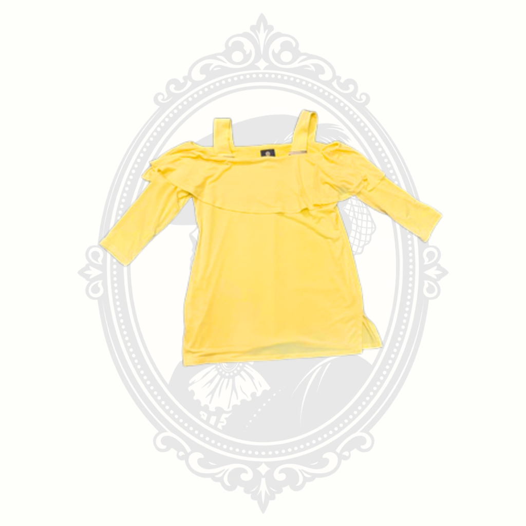 JM Collection Yellow Cold Shoulder Ruffle Top Women's XS Stretch Blouse