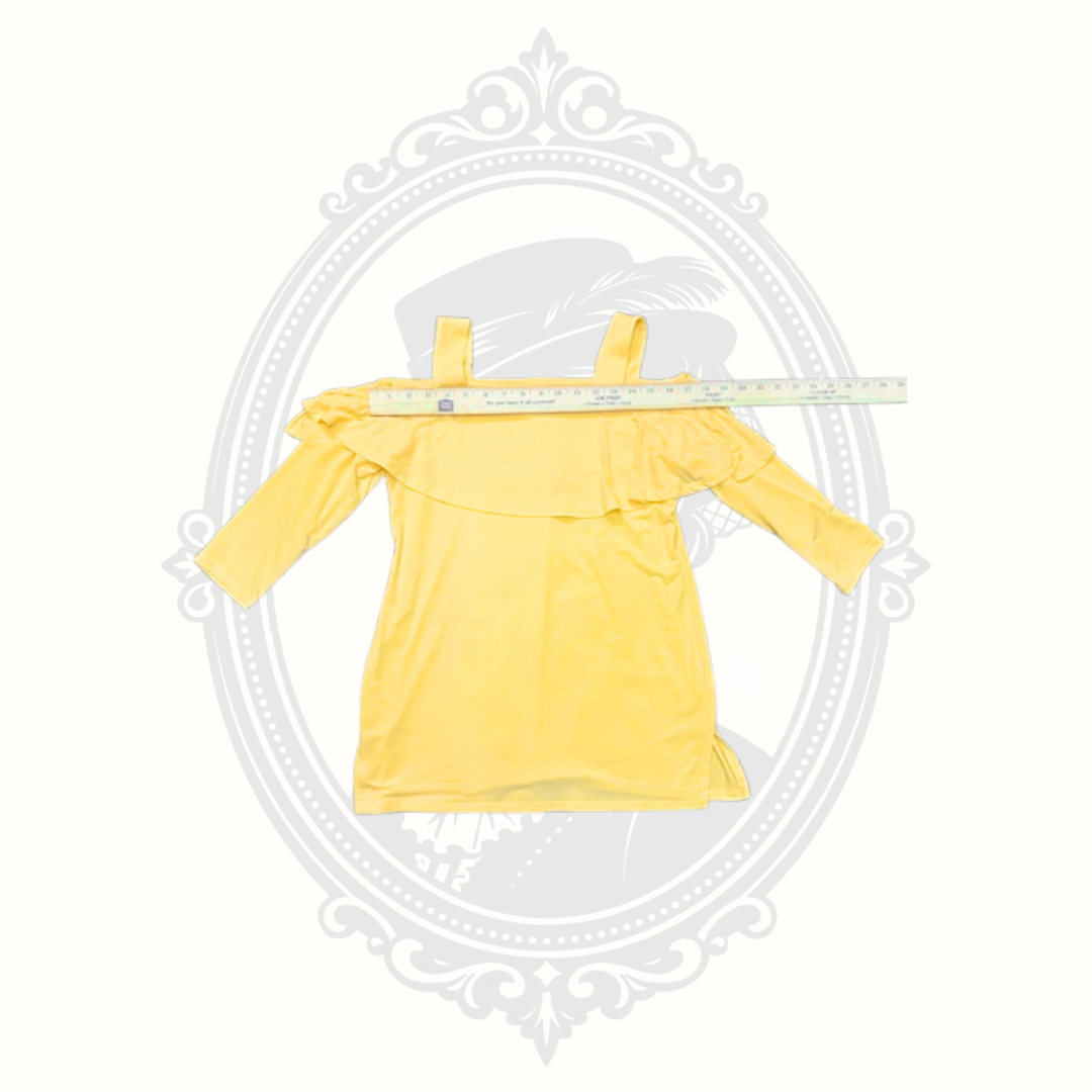 JM Collection Yellow Cold Shoulder Ruffle Top Women's XS Stretch Blouse