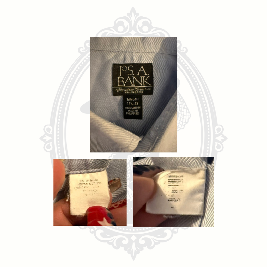 Jos. A. Bank Light Blue Herringbone Dress Shirt Size 16½-33 Tailored Fit Wrinkle Free