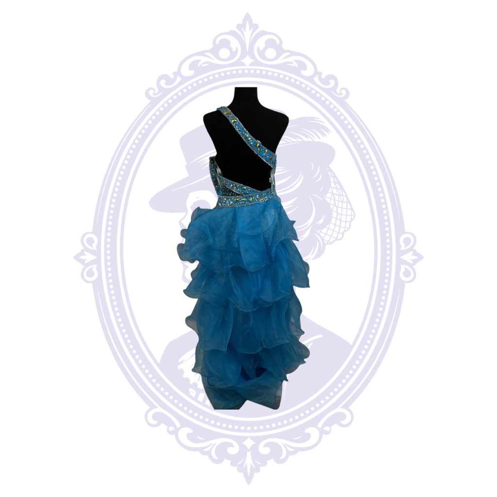 Jovani Electric Blue Crystal One-Shoulder High-Low Formal Gown Size 8