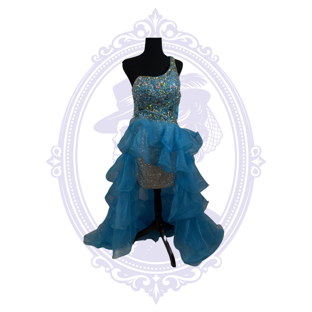 Jovani Electric Blue Crystal One-Shoulder High-Low Formal Gown Size 8
