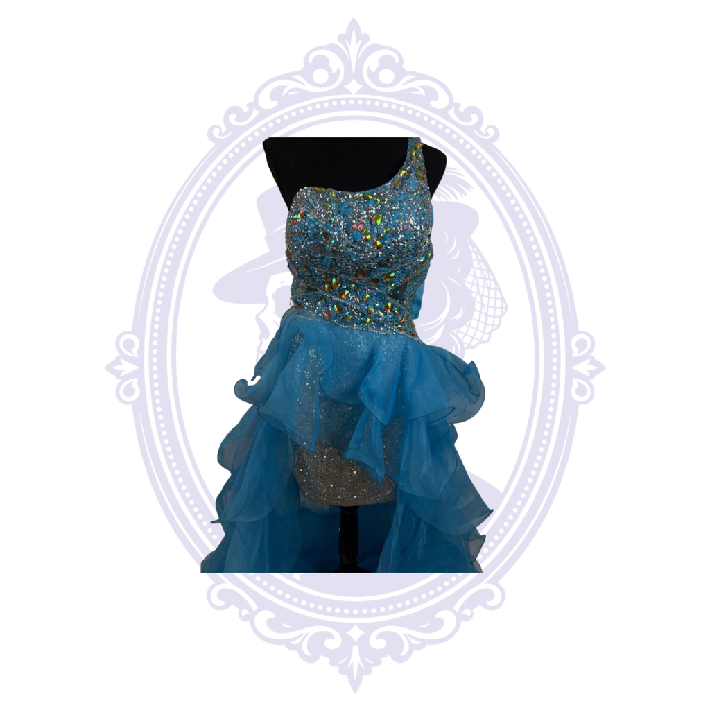 Jovani Electric Blue Crystal One-Shoulder High-Low Formal Gown Size 8