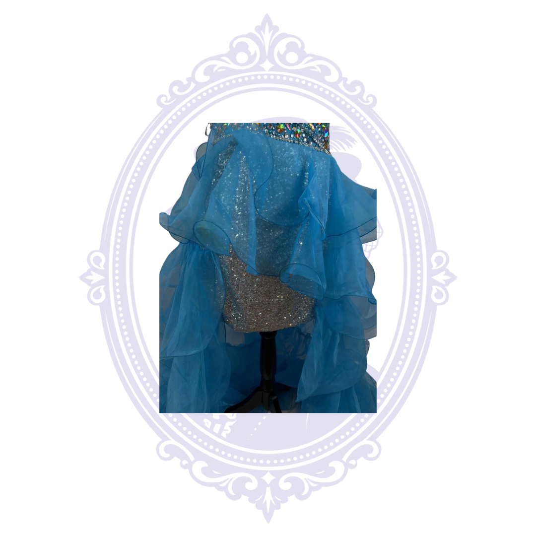 Jovani Electric Blue Crystal One-Shoulder High-Low Formal Gown Size 8