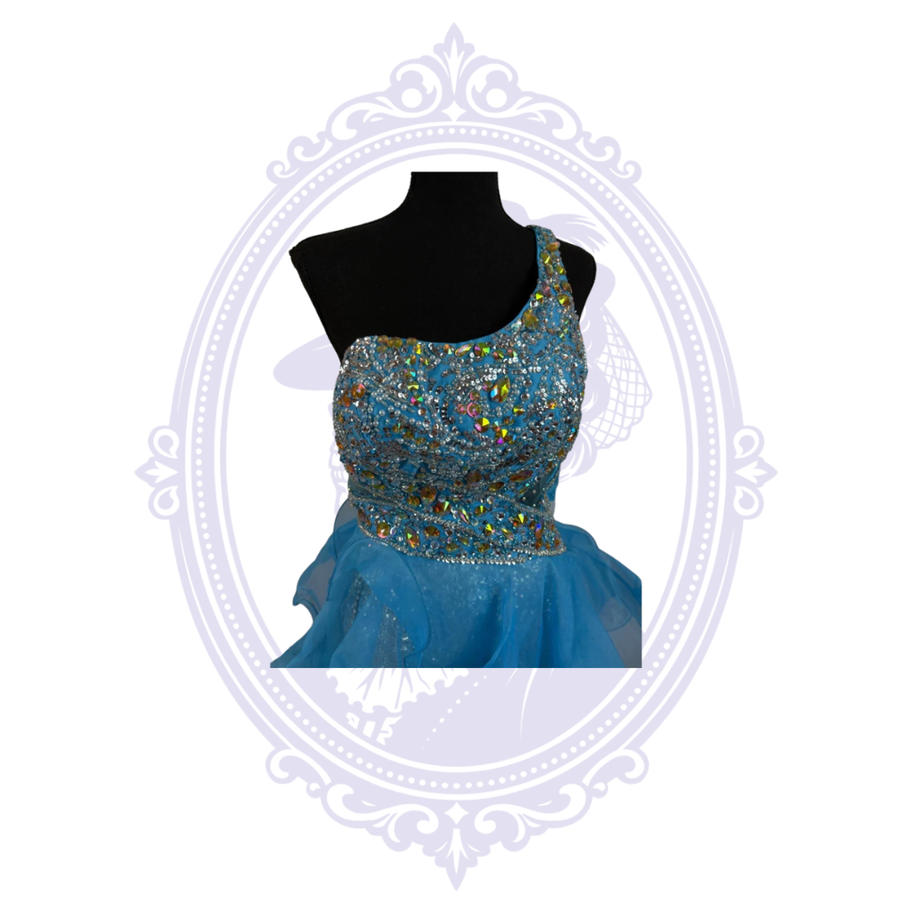 Jovani Electric Blue Crystal One-Shoulder High-Low Formal Gown Size 8