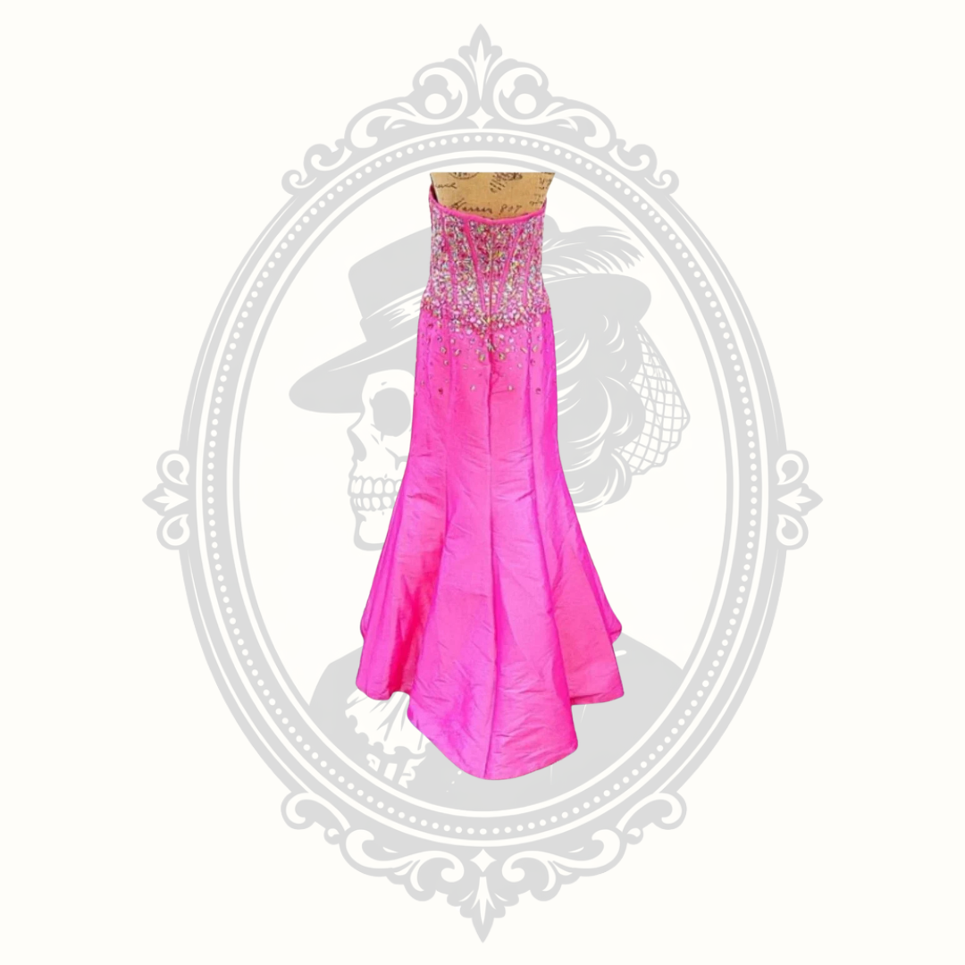 Jovani Hot Pink Crystal Beaded Strapless Mermaid Gown – Size 10