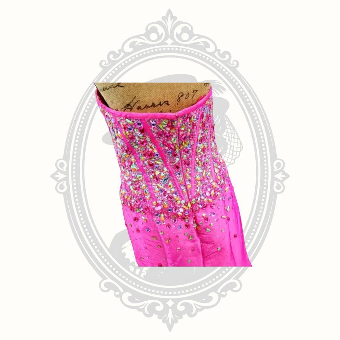 Jovani Hot Pink Crystal Beaded Strapless Mermaid Gown – Size 10