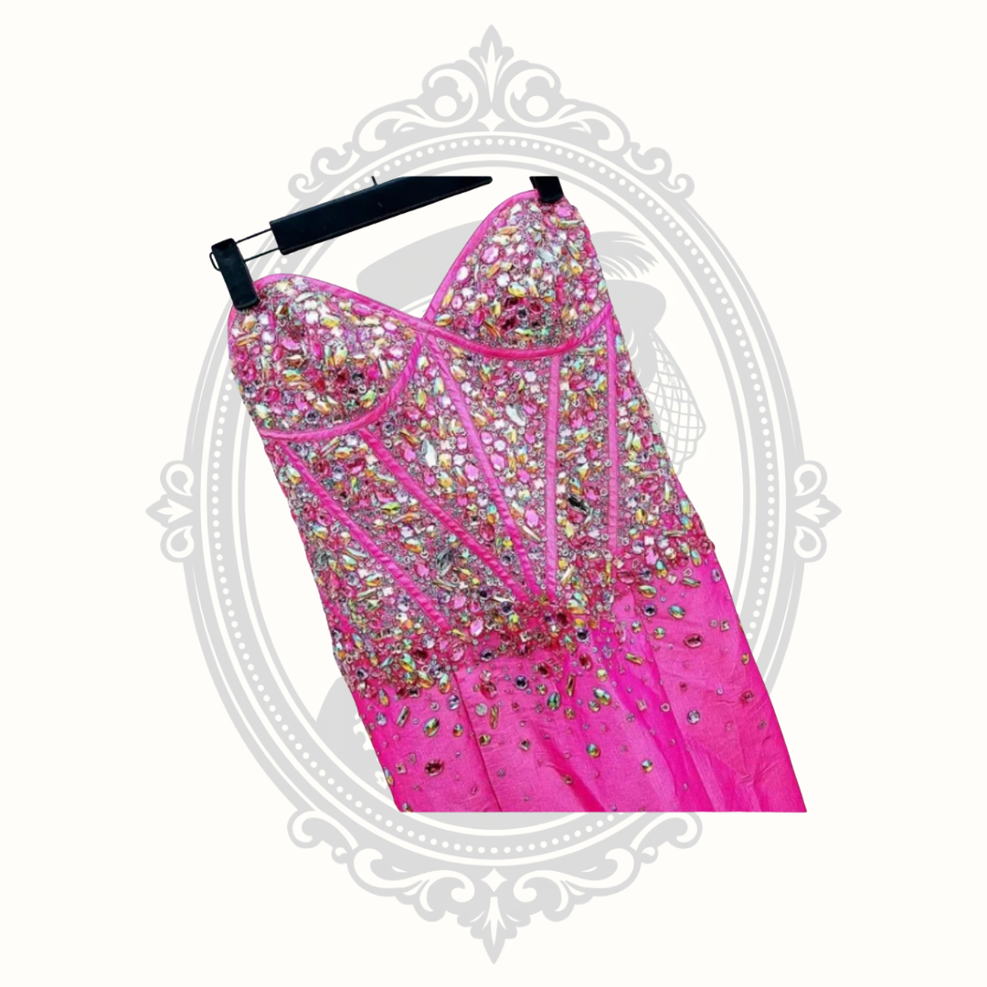 Jovani Hot Pink Crystal Beaded Strapless Mermaid Gown – Size 10