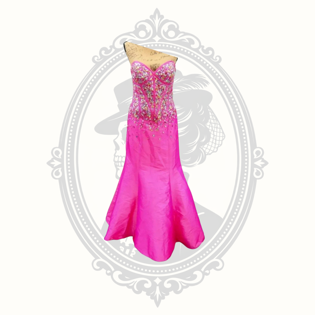 Jovani Hot Pink Crystal Beaded Strapless Mermaid Gown – Size 10