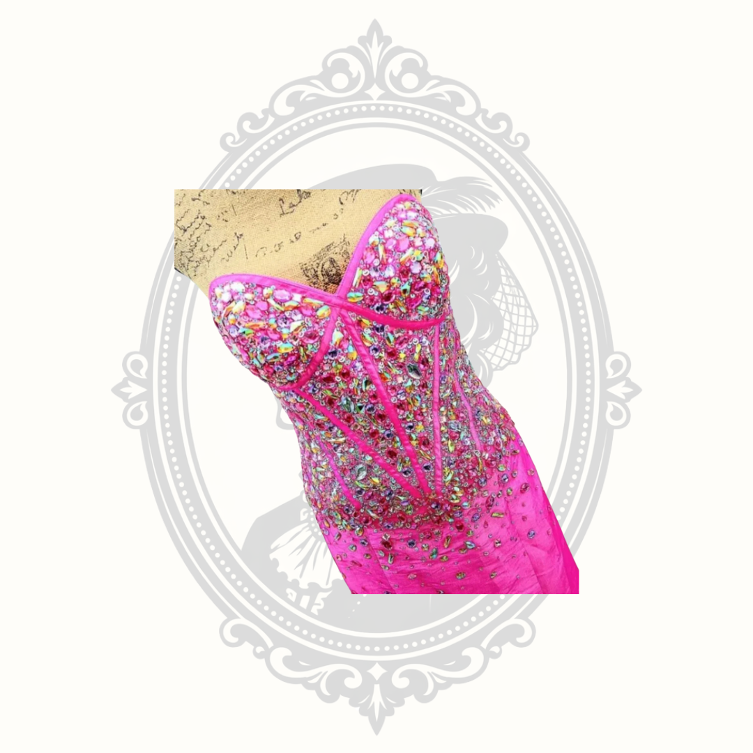 Jovani Hot Pink Crystal Beaded Strapless Mermaid Gown – Size 10