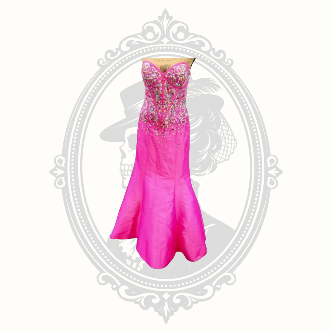 Jovani Hot Pink Crystal Beaded Strapless Mermaid Gown – Size 10