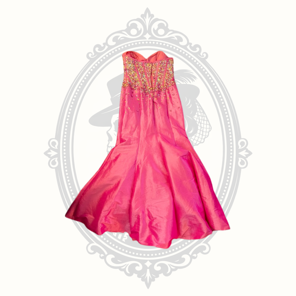 Jovani Hot Pink Crystal Beaded Strapless Mermaid Gown – Size 10