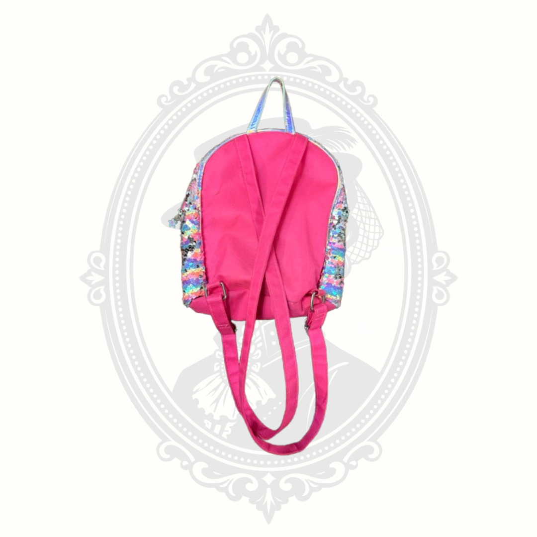 Justice Rainbow Reversible Sequin Mini Backpack with Glitter Letter E & BFF Charms
