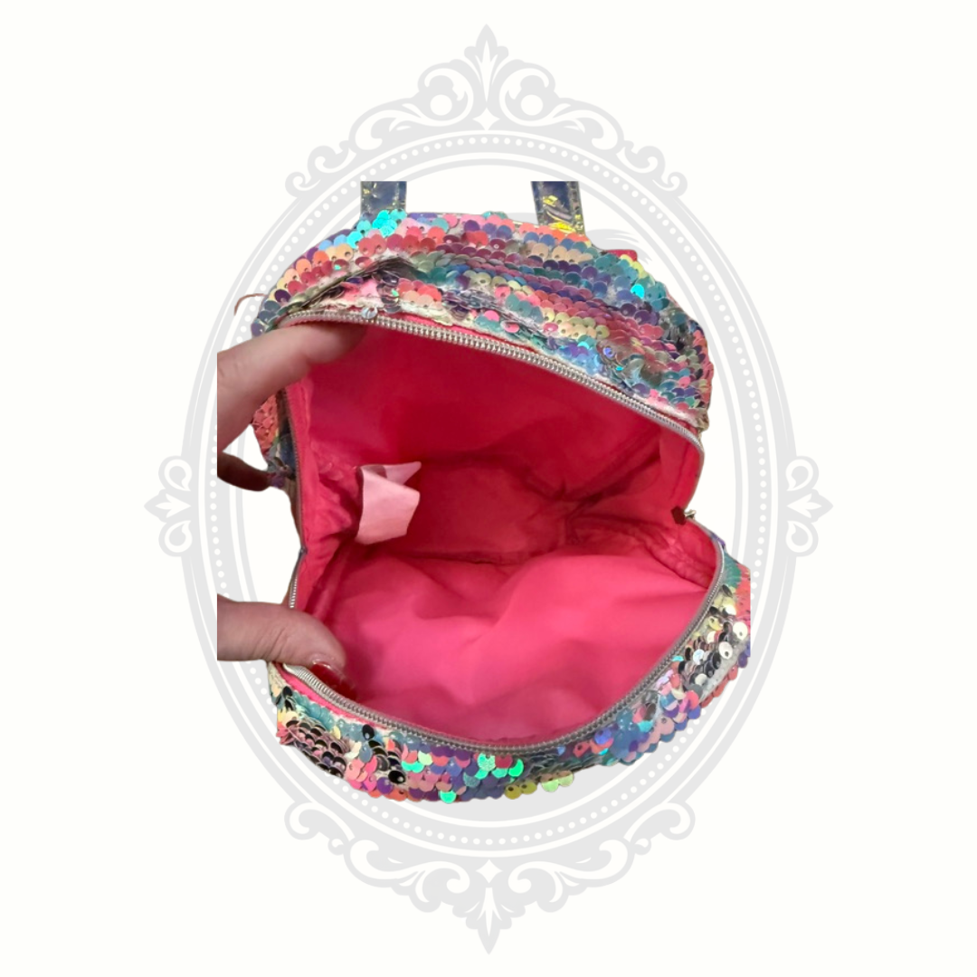 Justice Rainbow Reversible Sequin Mini Backpack with Glitter Letter E & BFF Charms