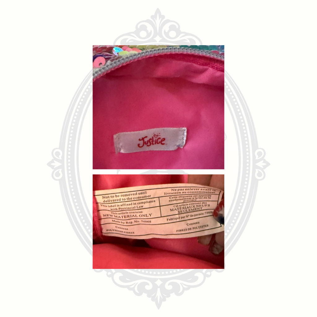 Justice Rainbow Reversible Sequin Mini Backpack with Glitter Letter E & BFF Charms