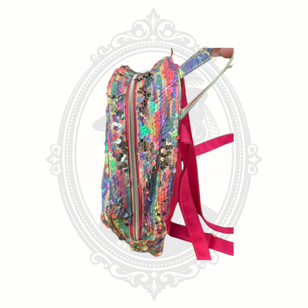 Justice Rainbow Reversible Sequin Mini Backpack with Glitter Letter E & BFF Charms