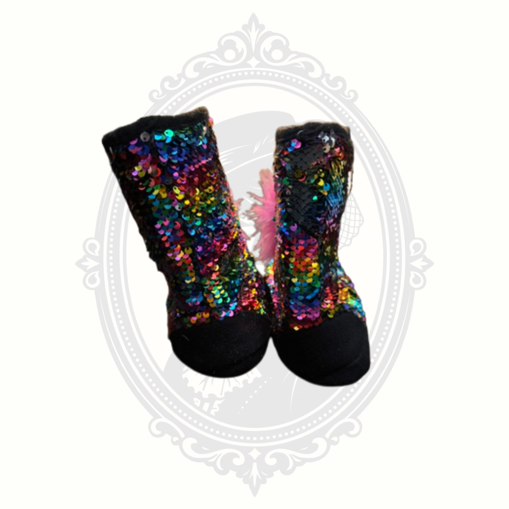 Justice Rainbow Sequin Slipper Boots | Girls Size 2/3 | Cozy Pom Pom House Shoes