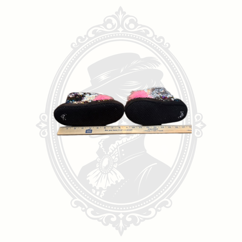 Justice Rainbow Sequin Slipper Boots | Girls Size 2/3 | Cozy Pom Pom House Shoes