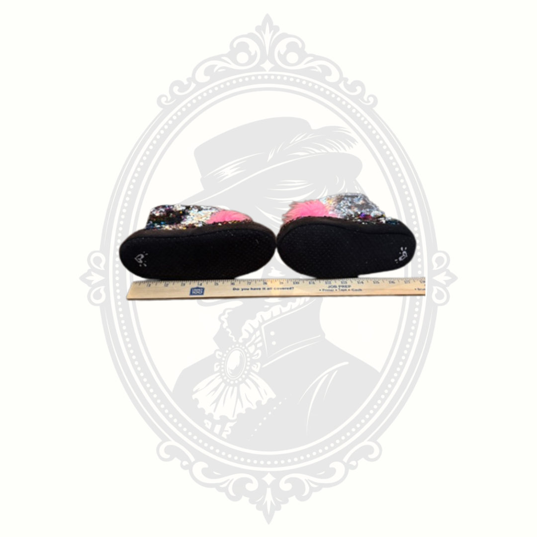 Justice Rainbow Sequin Slipper Boots | Girls Size 2/3 | Cozy Pom Pom House Shoes