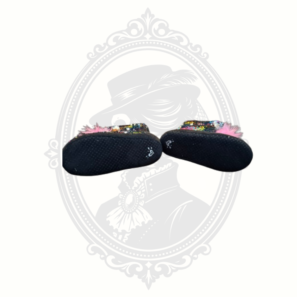 Justice Rainbow Sequin Slipper Boots | Girls Size 2/3 | Cozy Pom Pom House Shoes