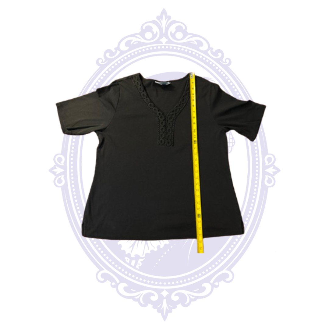 Karen Scott Women's Black Embroidered V-Neck Top – Size 1X