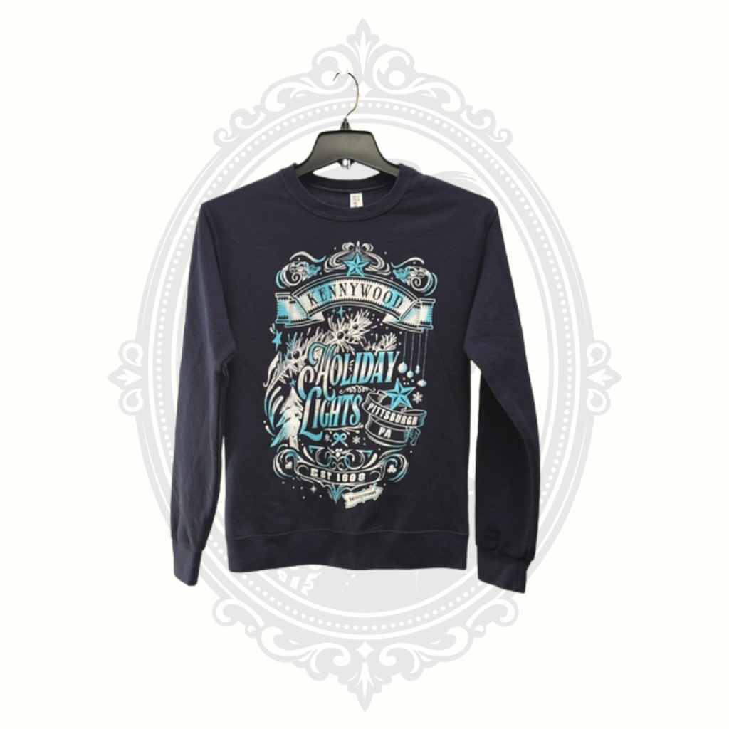 Kennywood Holiday Lights Graphic Crewneck Sweatshirt Navy Adult Small
