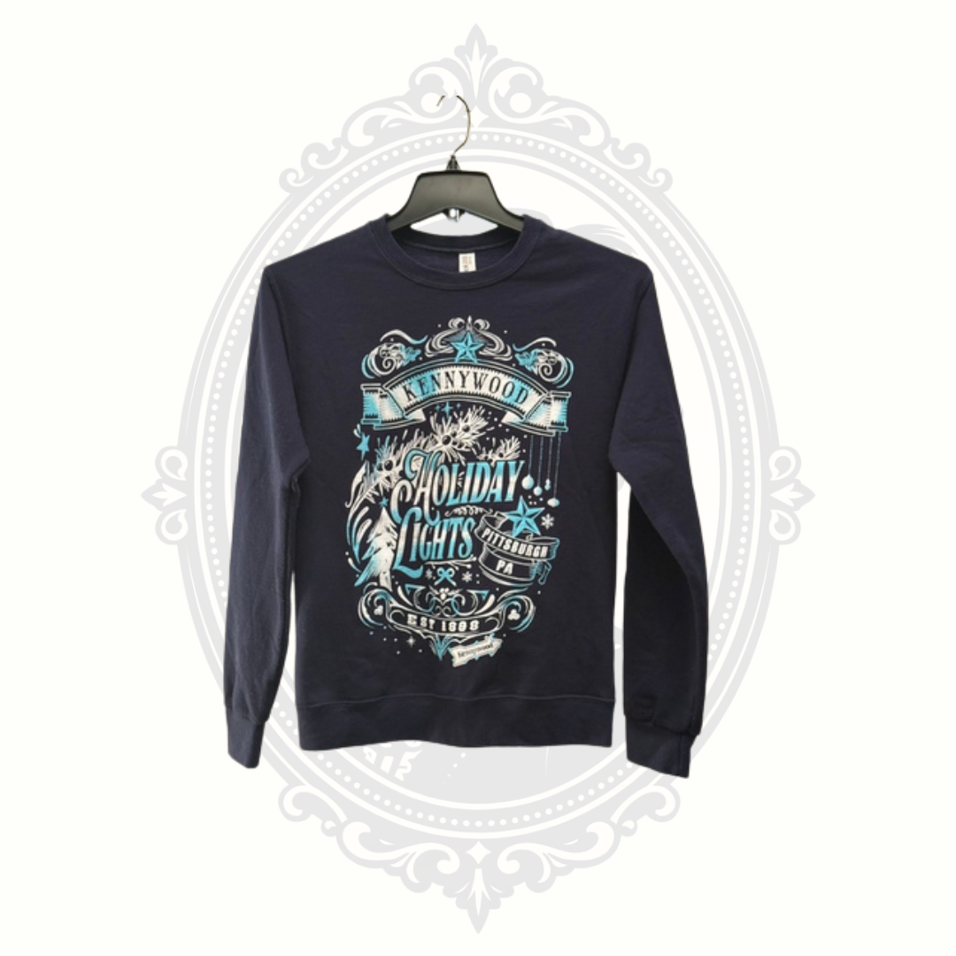 Kennywood Holiday Lights Graphic Crewneck Sweatshirt Navy Adult Small