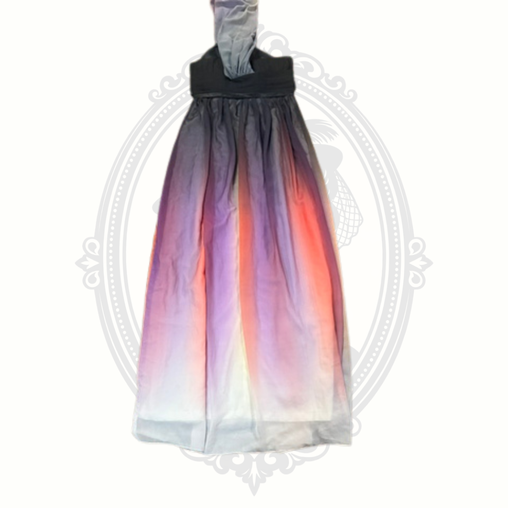 Gradient dress with colorful design on a white background