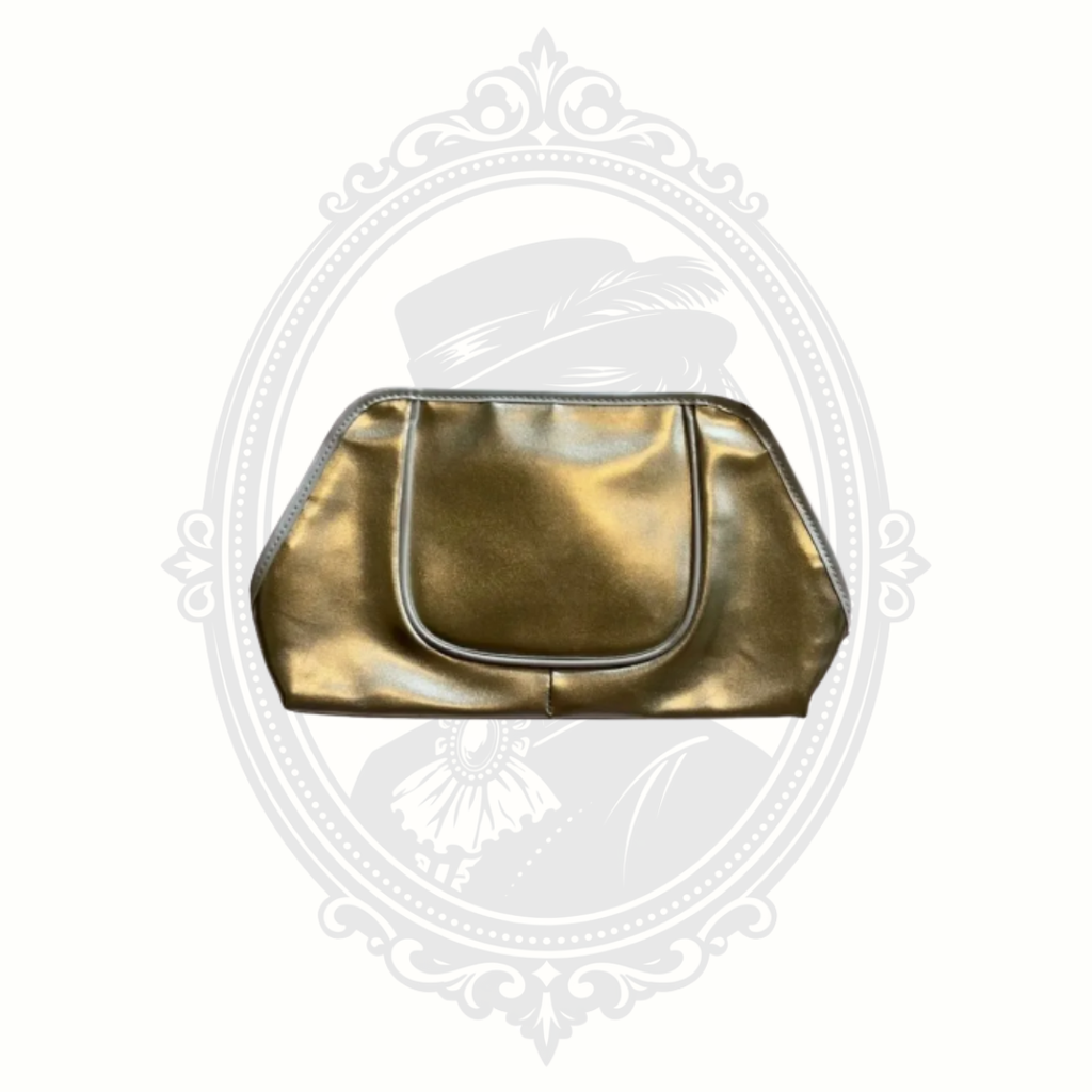 Front view of metallic gold Lancôme makeup bag with structured cosmetic pouch design.