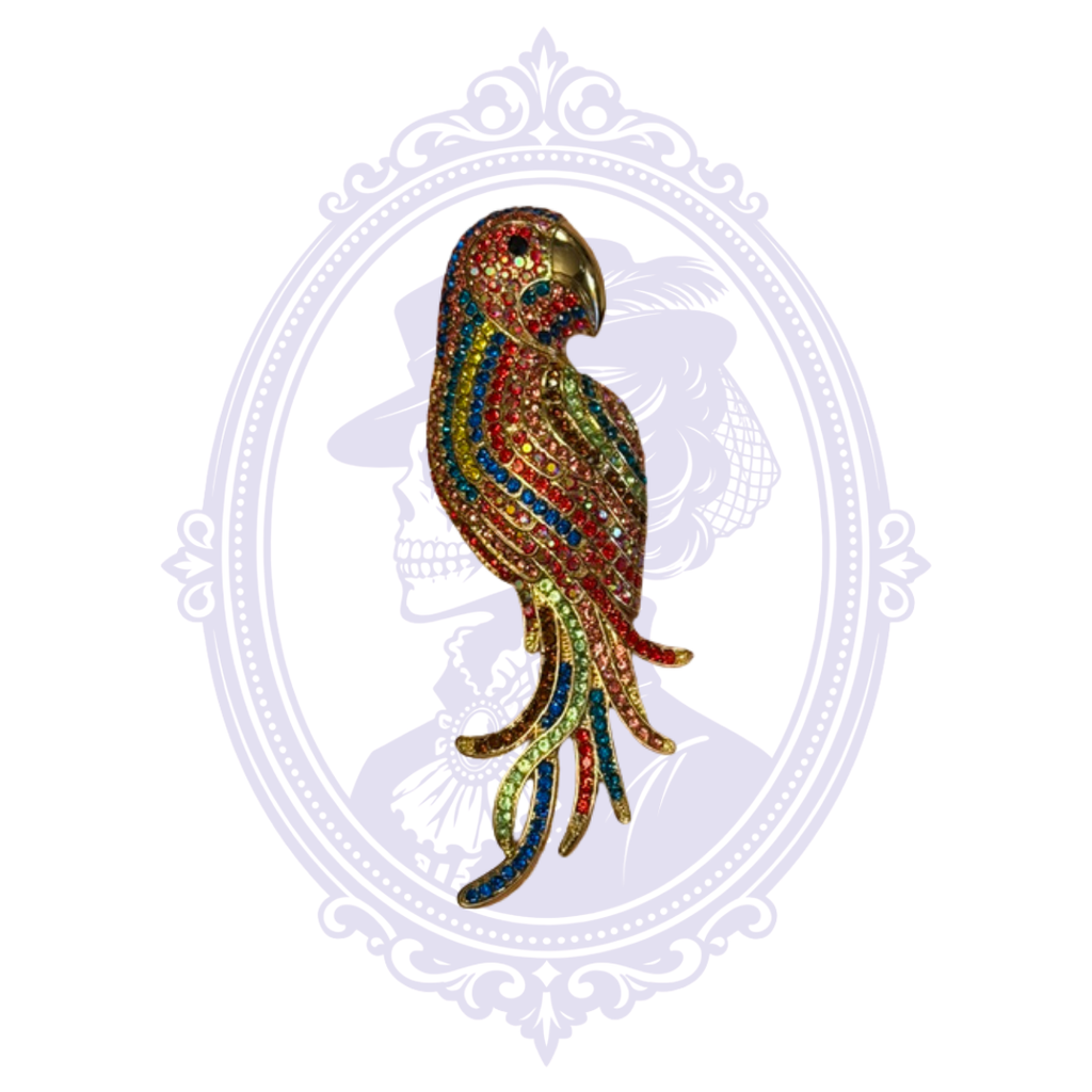 Oversized Multicolor Rhinestone Parrot Statement Brooch – Gold Tone