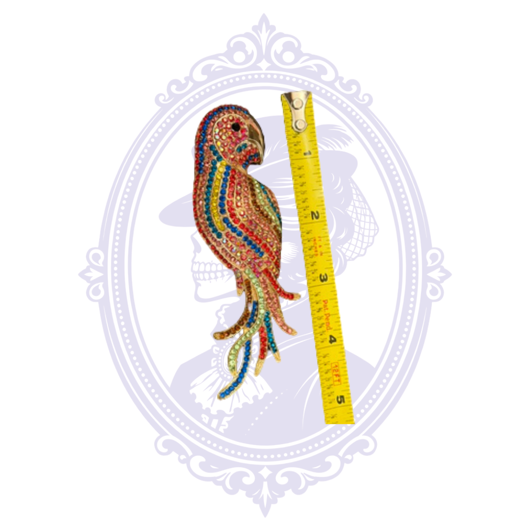 Oversized Multicolor Rhinestone Parrot Statement Brooch – Gold Tone