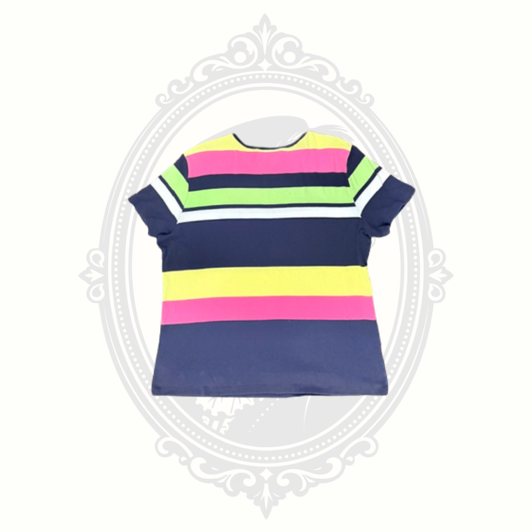 Lauren Ralph Lauren Women's XL Colorful Striped Cotton Knit Top