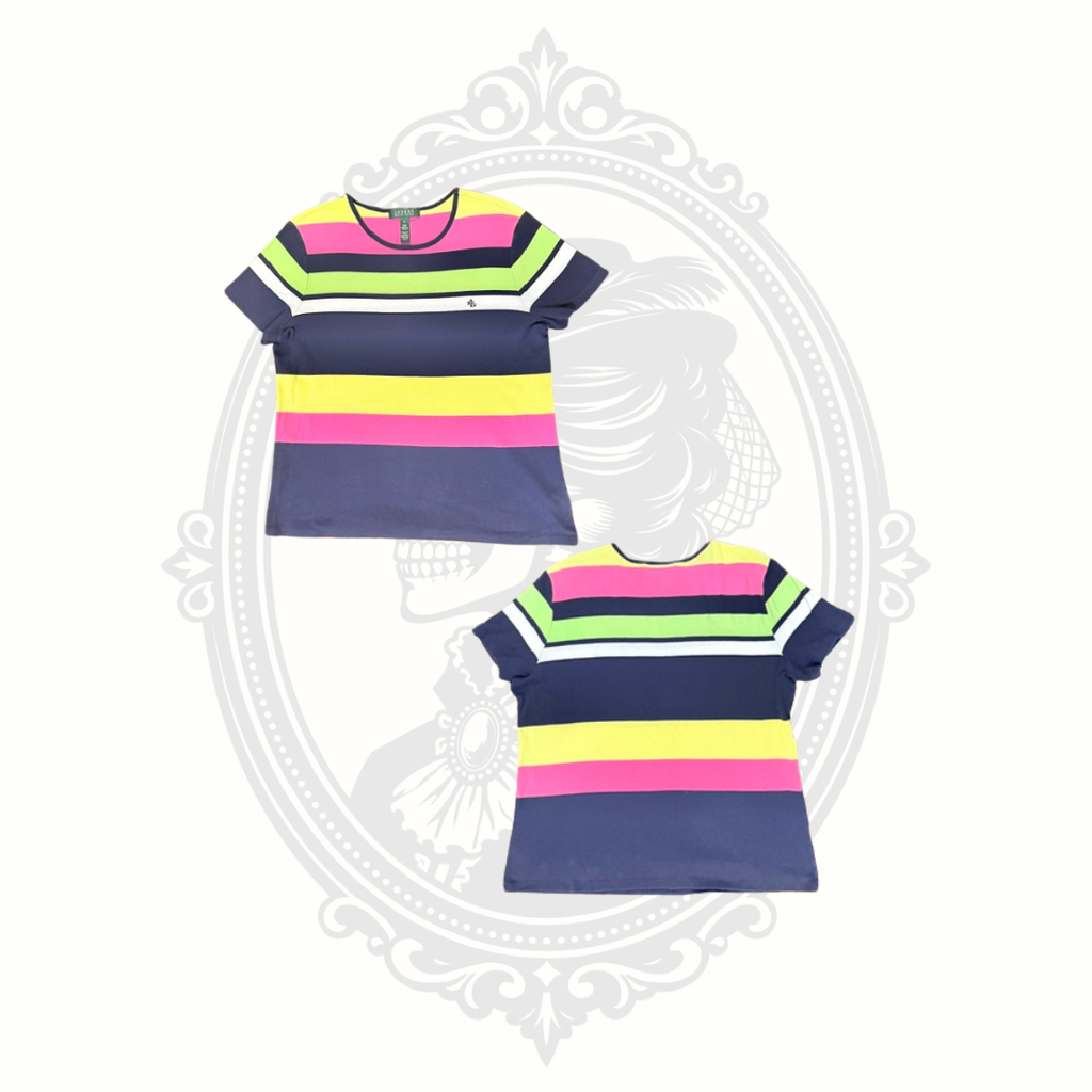 Lauren Ralph Lauren Women's XL Colorful Striped Cotton Knit Top