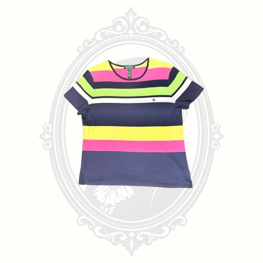 Lauren Ralph Lauren Women's XL Colorful Striped Cotton Knit Top