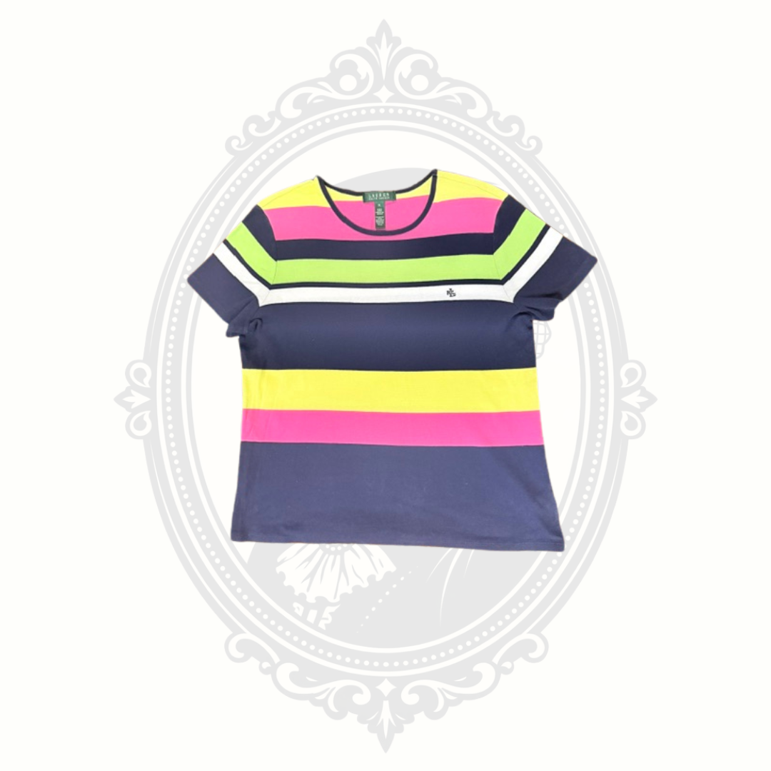 Lauren Ralph Lauren Women's XL Colorful Striped Cotton Knit Top