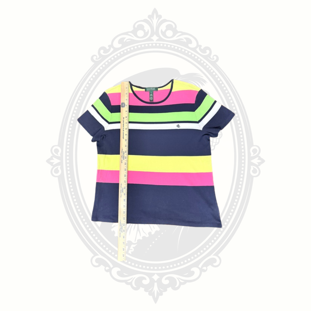 Lauren Ralph Lauren Women's XL Colorful Striped Cotton Knit Top