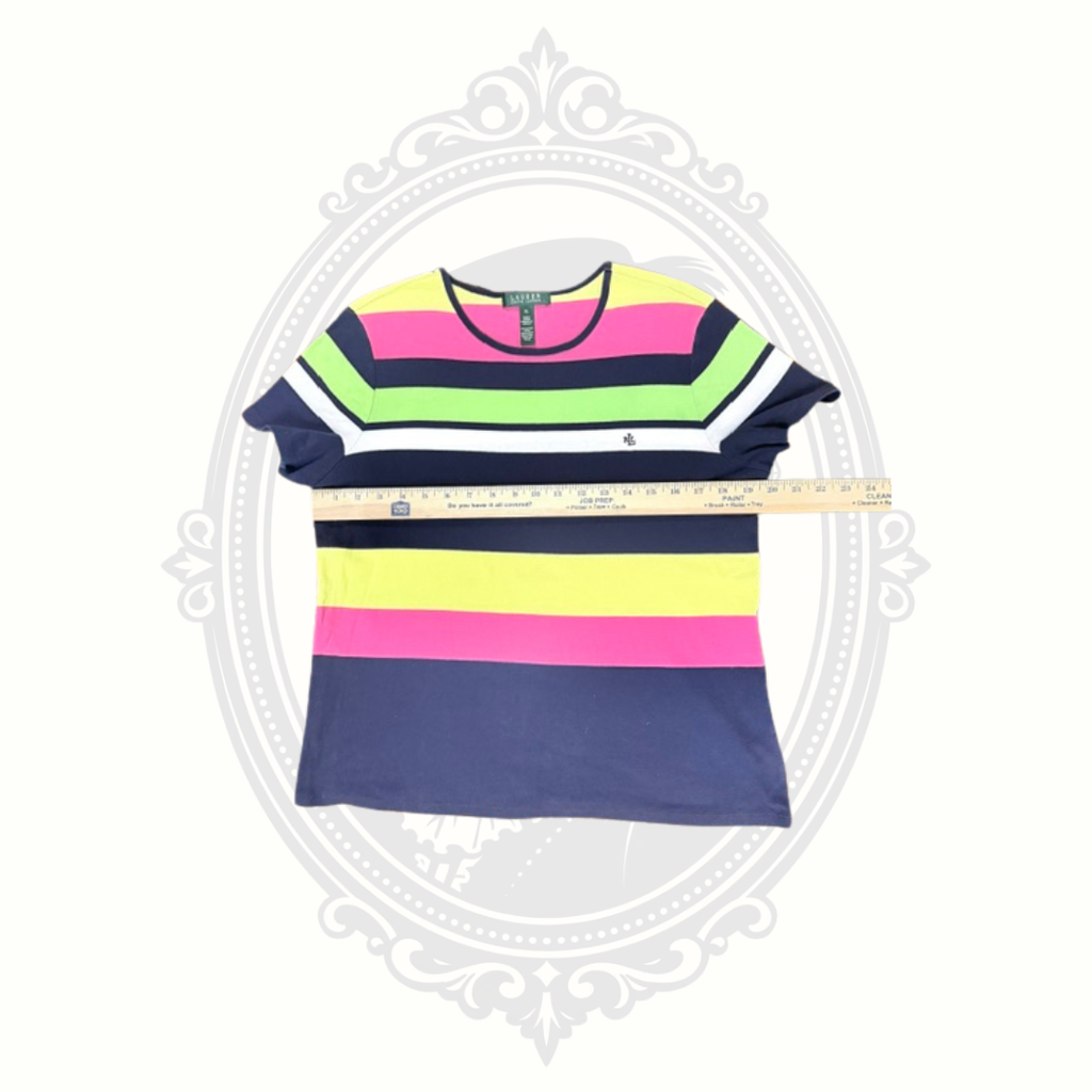 Lauren Ralph Lauren Women's XL Colorful Striped Cotton Knit Top