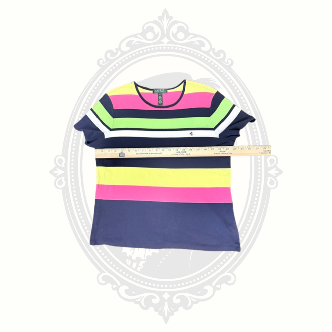 Lauren Ralph Lauren Women's XL Colorful Striped Cotton Knit Top
