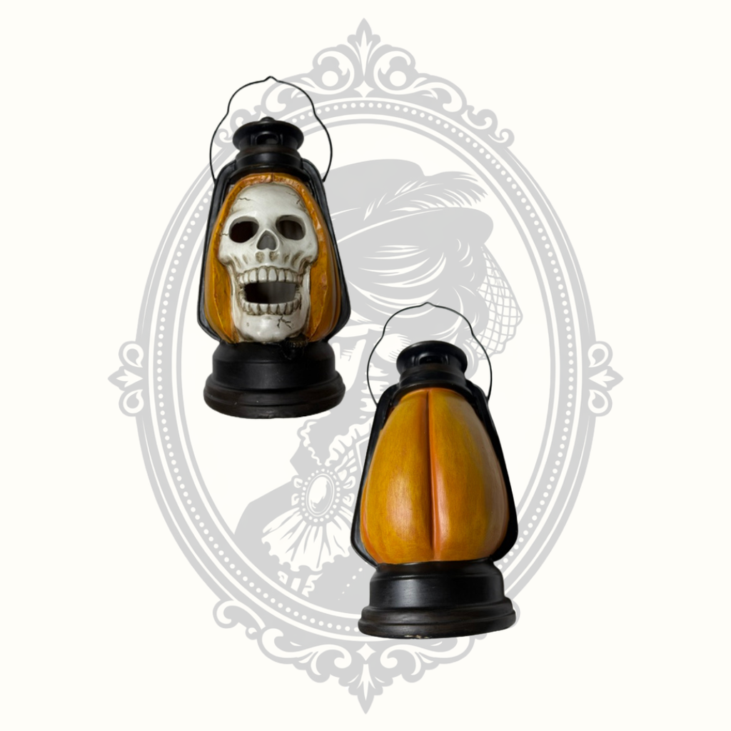 Lighted Skull Lantern – Battery Operated LED Halloween Lantern – Gothic Skeleton Décor – Tested & Working