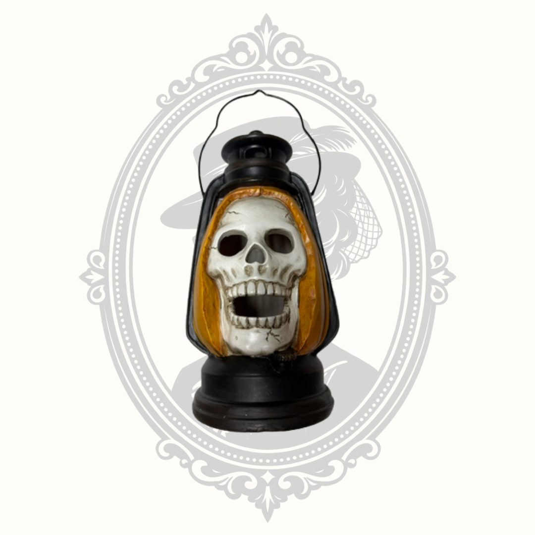 Lighted Skull Lantern – Battery Operated LED Halloween Lantern – Gothic Skeleton Décor – Tested & Working