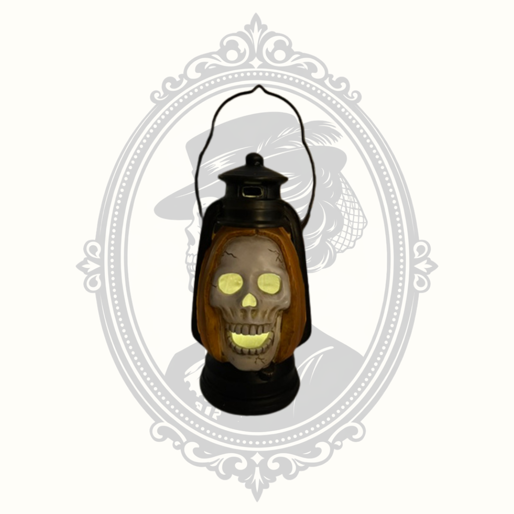 Lighted Skull Lantern – Battery Operated LED Halloween Lantern – Gothic Skeleton Décor – Tested & Working