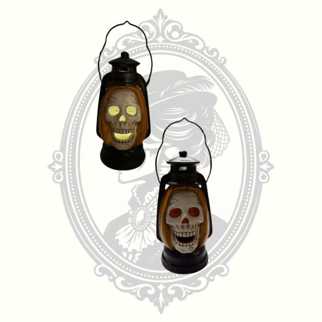 Lighted Skull Lantern – Battery Operated LED Halloween Lantern – Gothic Skeleton Décor – Tested & Working
