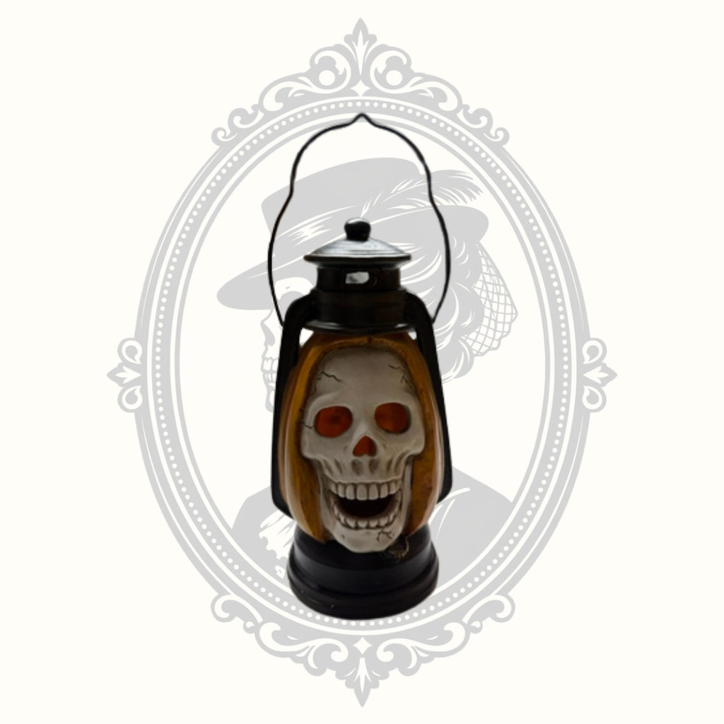 Lighted Skull Lantern – Battery Operated LED Halloween Lantern – Gothic Skeleton Décor – Tested & Working