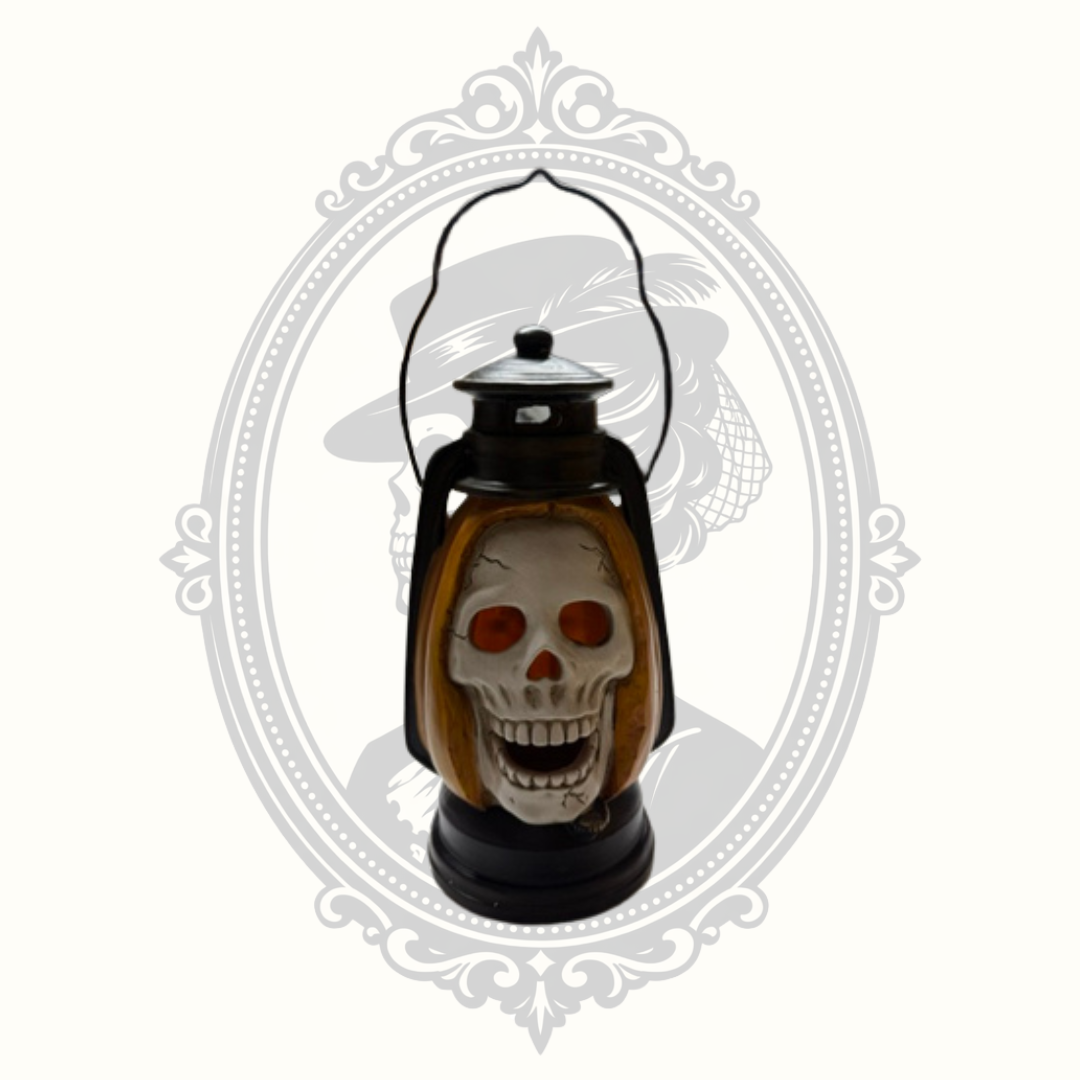 Lighted Skull Lantern – Battery Operated LED Halloween Lantern – Gothic Skeleton Décor – Tested & Working