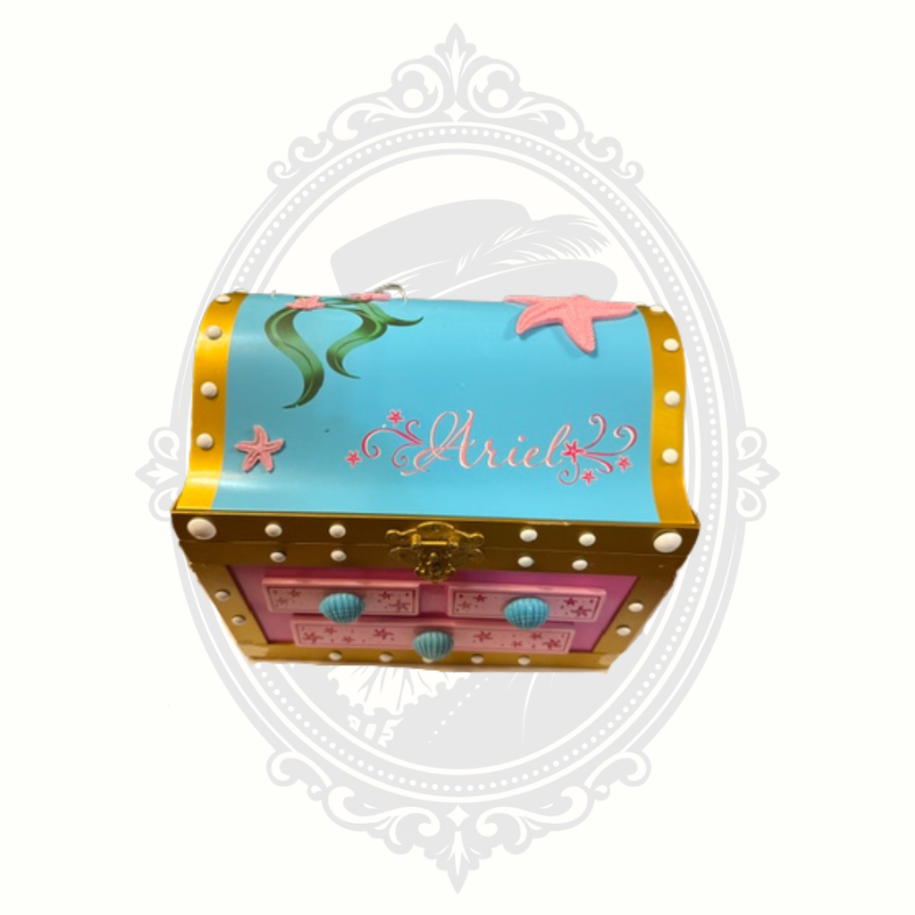 Top view of Disney Ariel jewelry box with name and sea-themed design