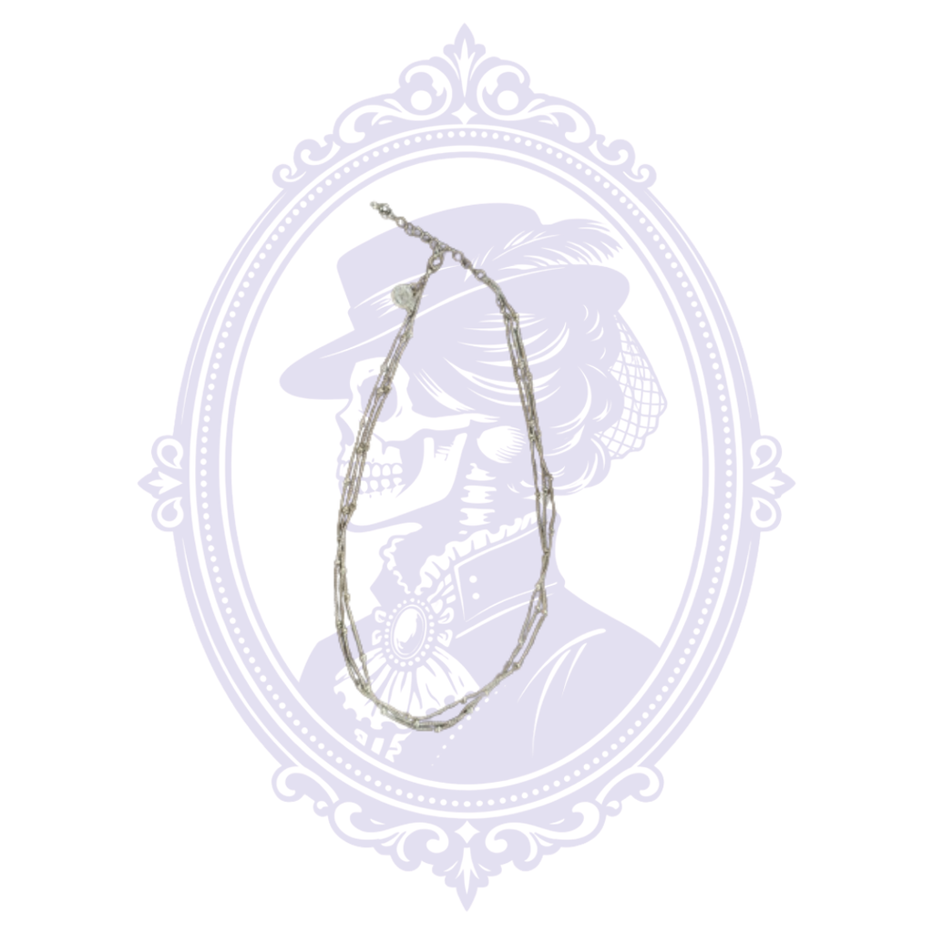 Full view of pre-owned Liz Claiborne layered silver-tone necklace with multiple delicate chain strands.