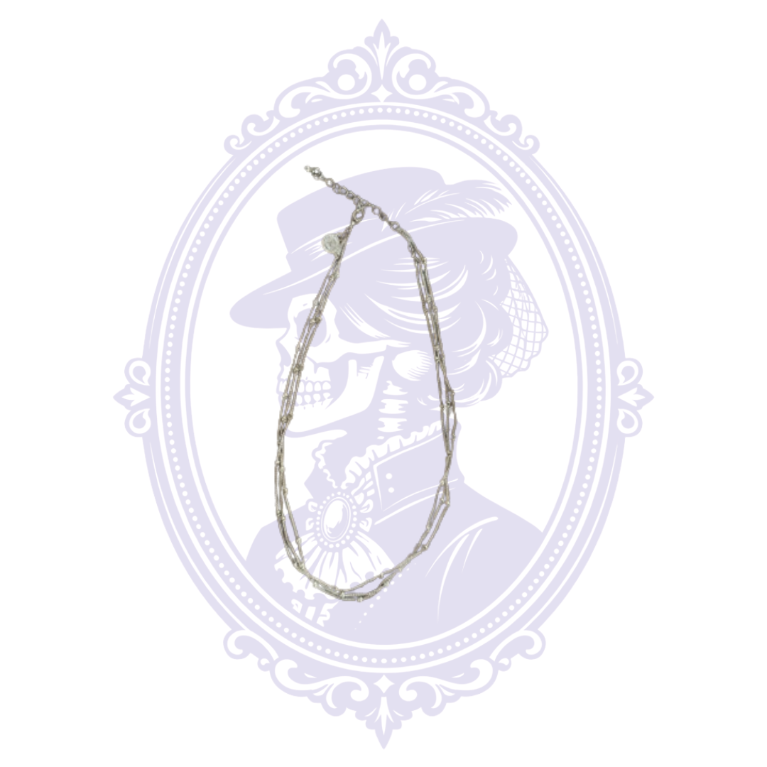 Full view of pre-owned Liz Claiborne layered silver-tone necklace with multiple delicate chain strands.