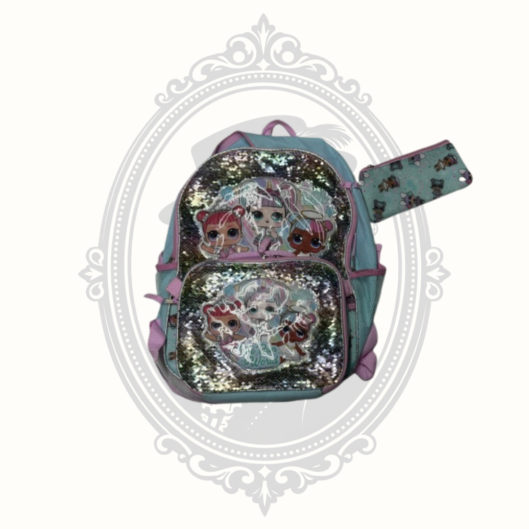 L.O.L. Surprise! Girls Backpack Lunch Box Pencil Case 3-Piece School Set Sequin MGA