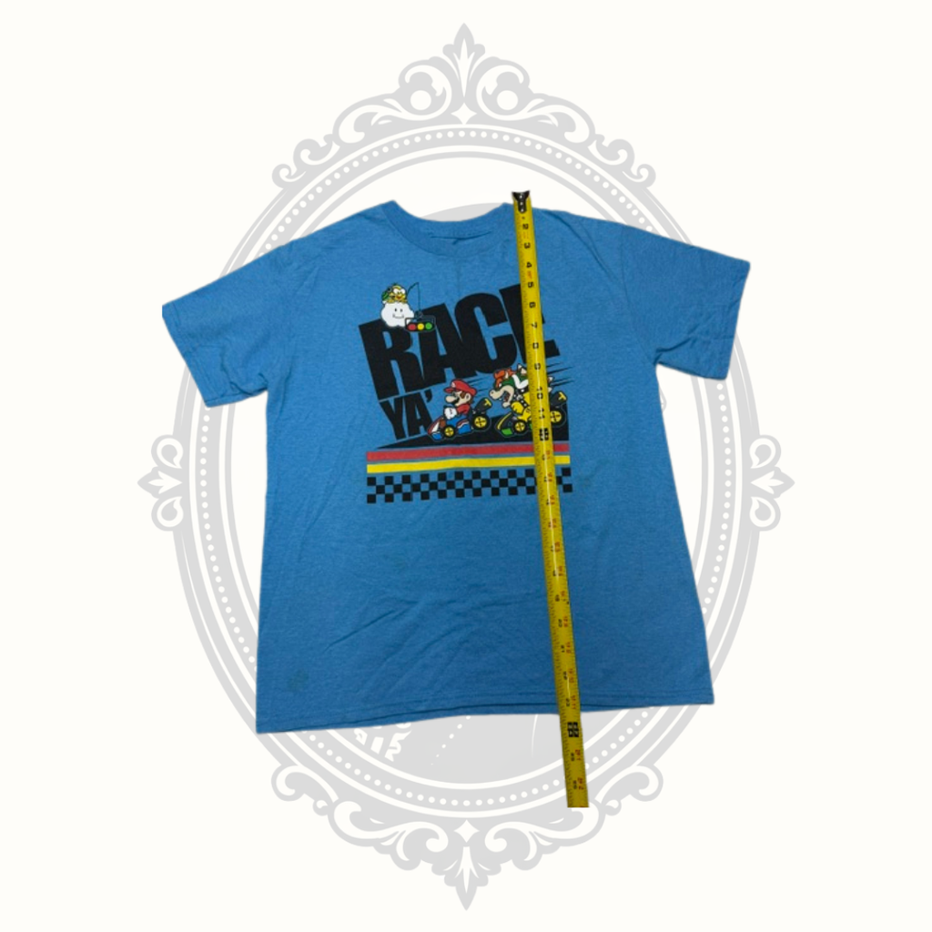 Nintendo Mario Kart Race Ya! Youth Graphic T-Shirt Blue Size Medium Official Licensed