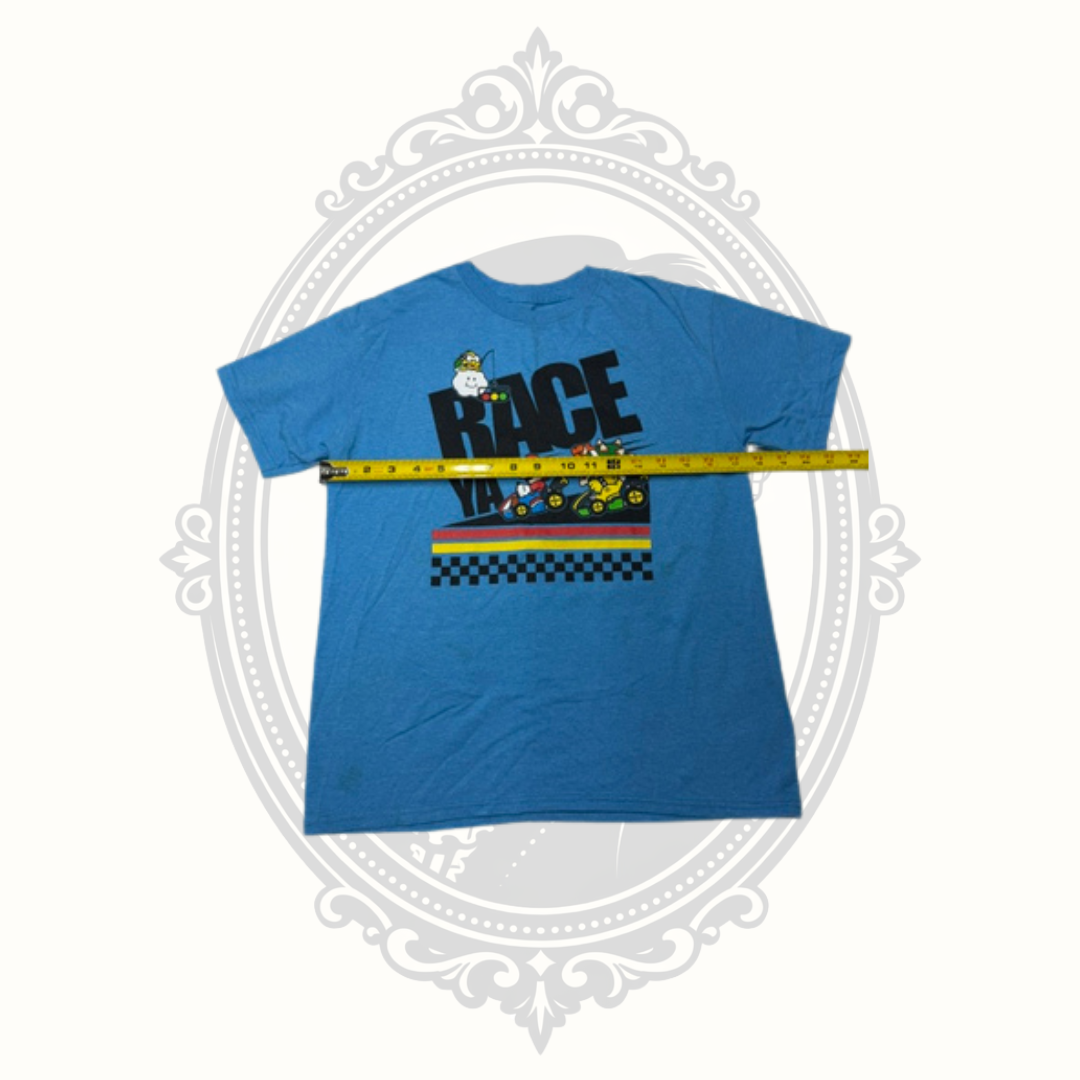 Nintendo Mario Kart Race Ya! Youth Graphic T-Shirt Blue Size Medium Official Licensed