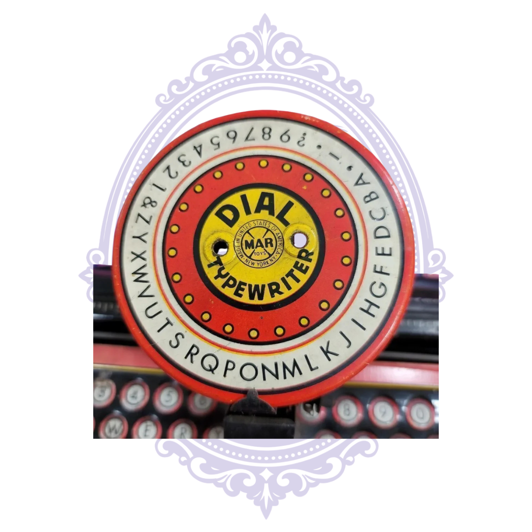 Vintage Marx Junior Dial tin toy typewriter dial closeup